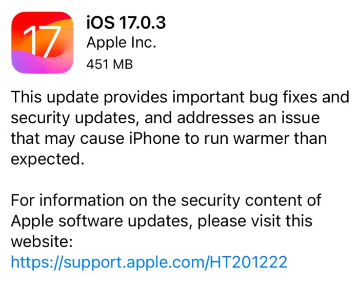 iOS 17.0.3 | Apple iPhone 15